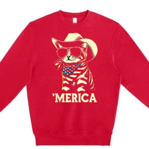 Merica Cat Usa Flag 4th Of July Premium Crewneck Sweatshirt