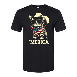 Merica Cat Usa Flag 4th Of July Softstyle CVC T-Shirt