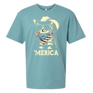 Merica Cat Usa Flag 4th Of July Sueded Cloud Jersey T-Shirt