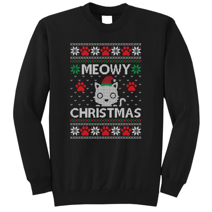 Meowy Christmas Ugly Sweater Funny Santa Hat Cat Sweatshirt