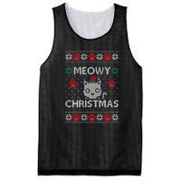 Meowy Christmas Ugly Sweater Funny Santa Hat Cat Mesh Reversible Basketball Jersey Tank