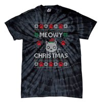 Meowy Christmas Ugly Sweater Funny Santa Hat Cat Tie-Dye T-Shirt