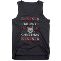 Meowy Christmas Ugly Sweater Funny Santa Hat Cat Tank Top