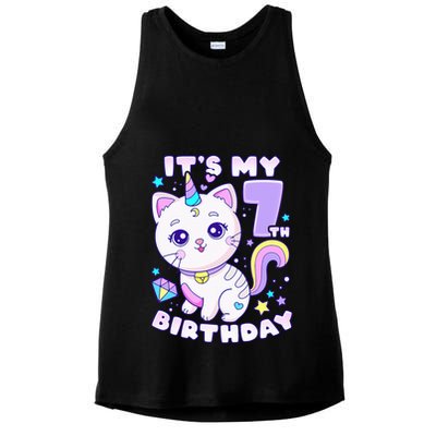 Magical Cat Unicorn Birthday Party for 7YearOld Ladies PosiCharge Tri-Blend Wicking Tank