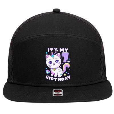Magical Cat Unicorn Birthday Party for 7YearOld 7 Panel Mesh Trucker Snapback Hat