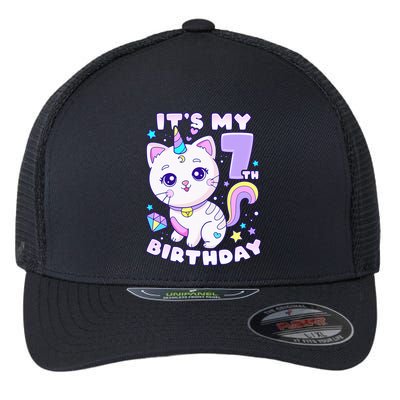 Magical Cat Unicorn Birthday Party for 7YearOld Flexfit Unipanel Trucker Cap