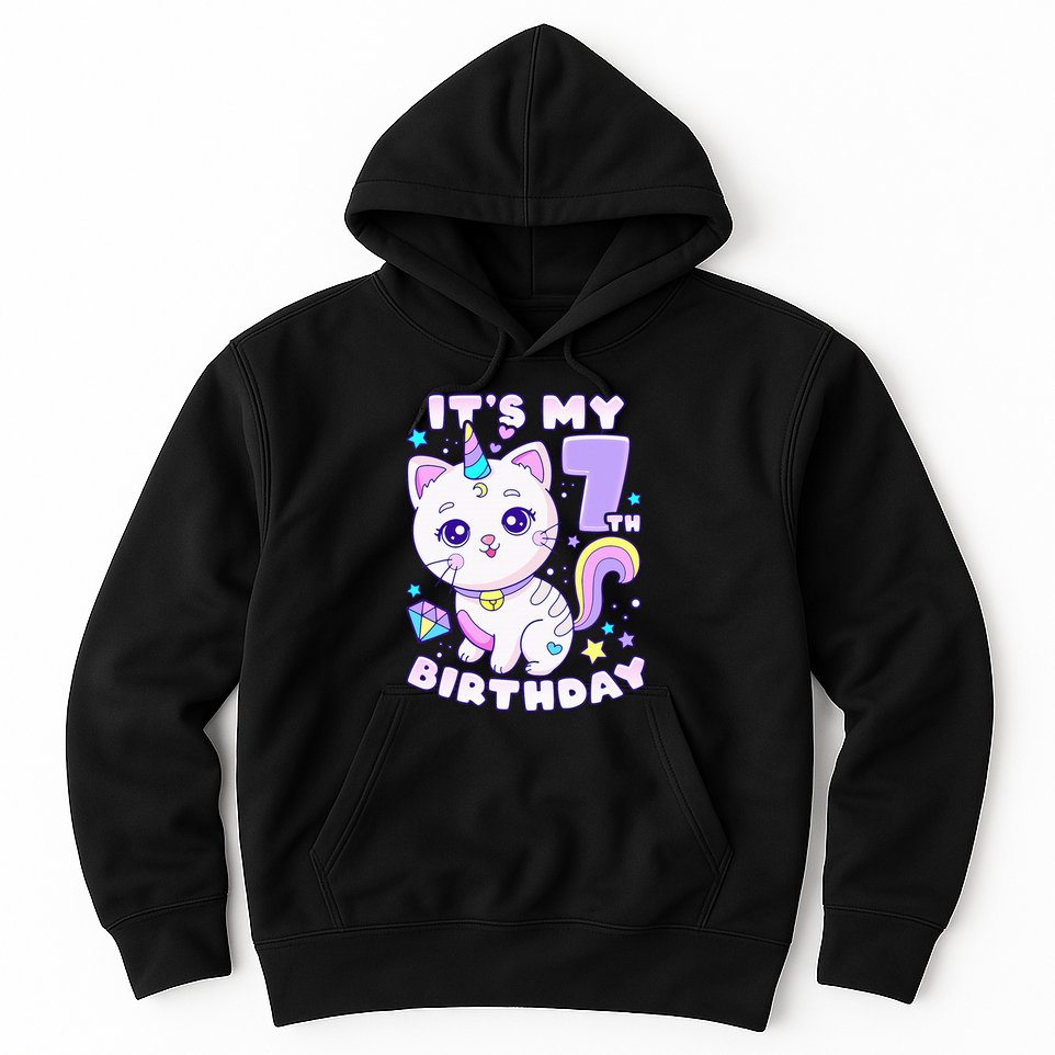 Magical Cat Unicorn Birthday Party for 7YearOld Hoodie