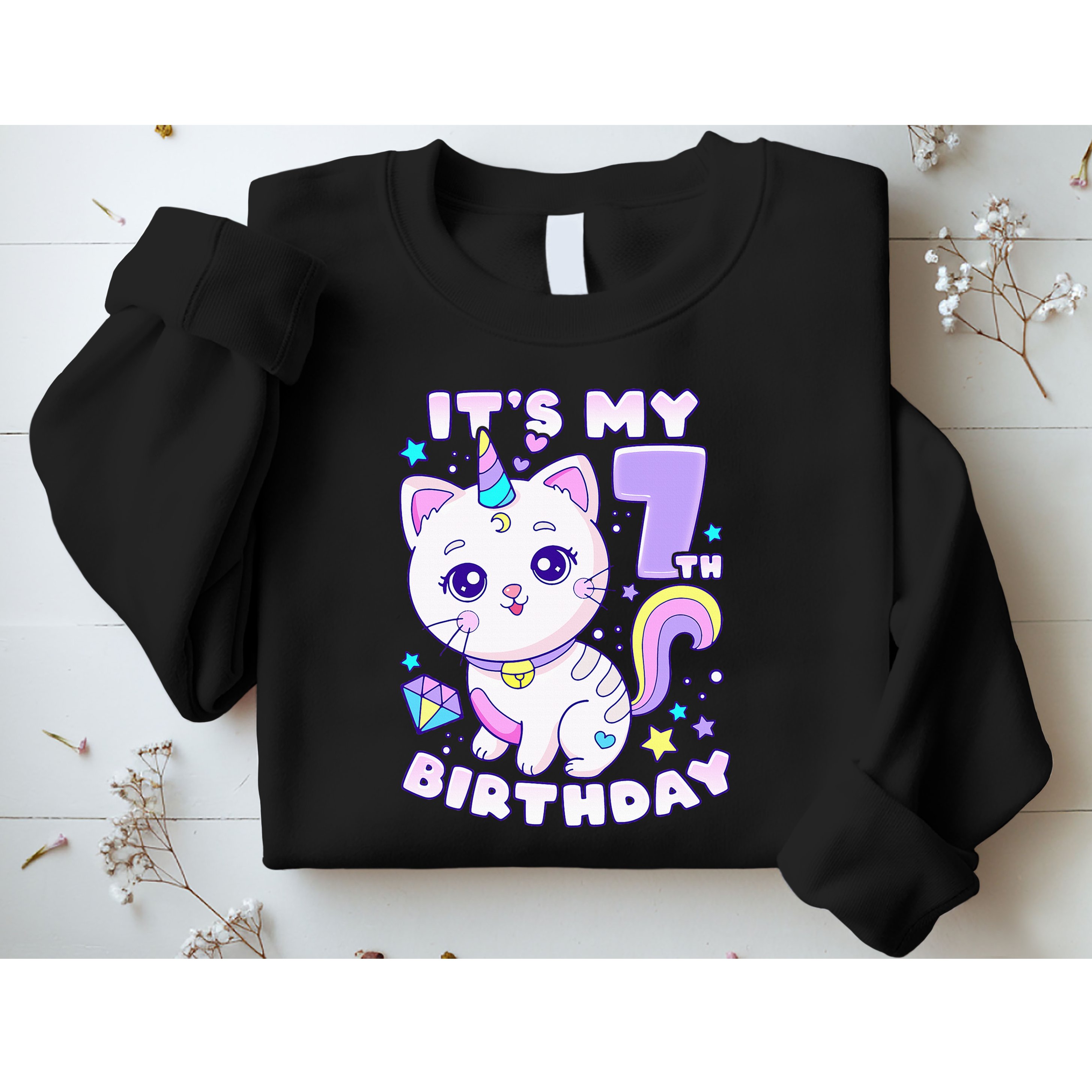 Magical Cat Unicorn Birthday Party for 7YearOld Sweatshirt