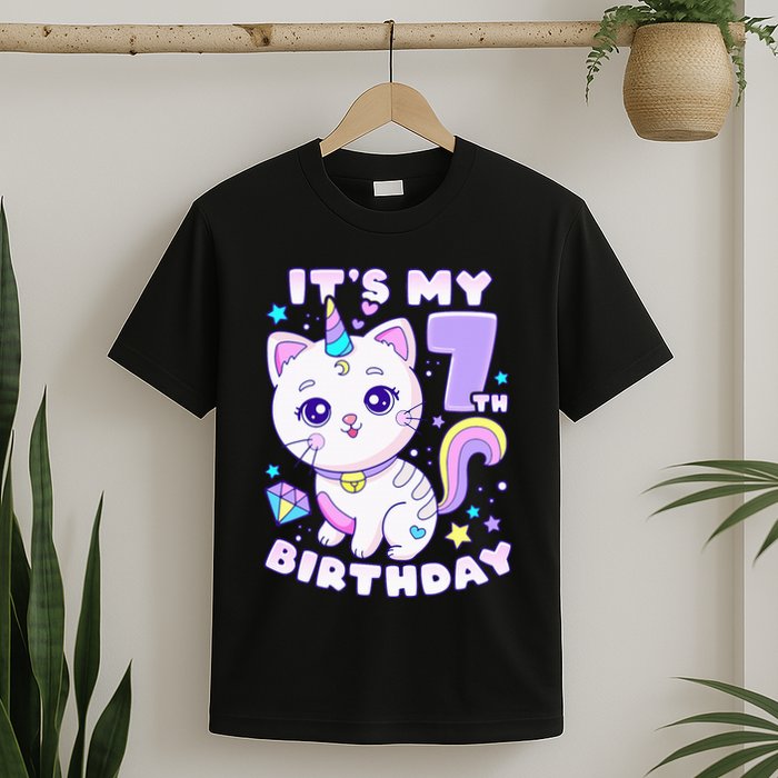 Magical Cat Unicorn Birthday Party for 7YearOld T-Shirt