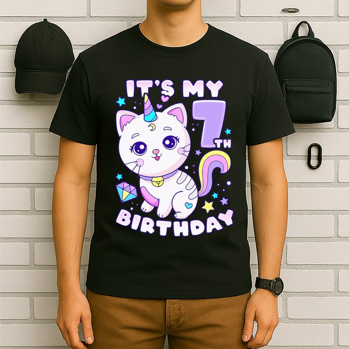 Magical Cat Unicorn Birthday Party for 7YearOld T-Shirt