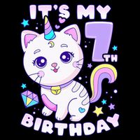 Magical Cat Unicorn Birthday Party for 7YearOld Button