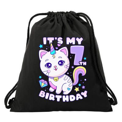Magical Cat Unicorn Birthday Party for 7YearOld Drawstring Bag