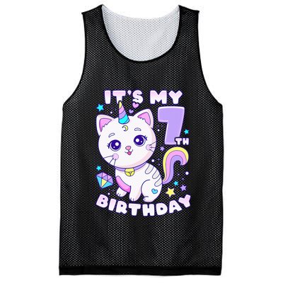 Magical Cat Unicorn Birthday Party for 7YearOld Mesh Reversible Basketball Jersey Tank