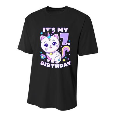Magical Cat Unicorn Birthday Party for 7YearOld Youth Performance Sprint T-Shirt