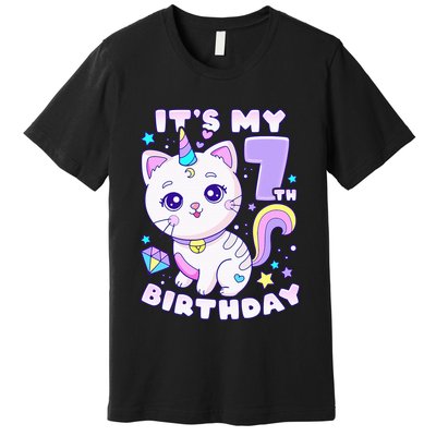 Magical Cat Unicorn Birthday Party for 7YearOld Premium T-Shirt