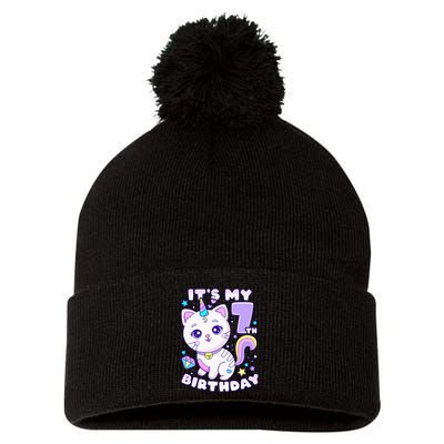 Magical Cat Unicorn Birthday Party for 7YearOld Pom Pom 12in Knit Beanie