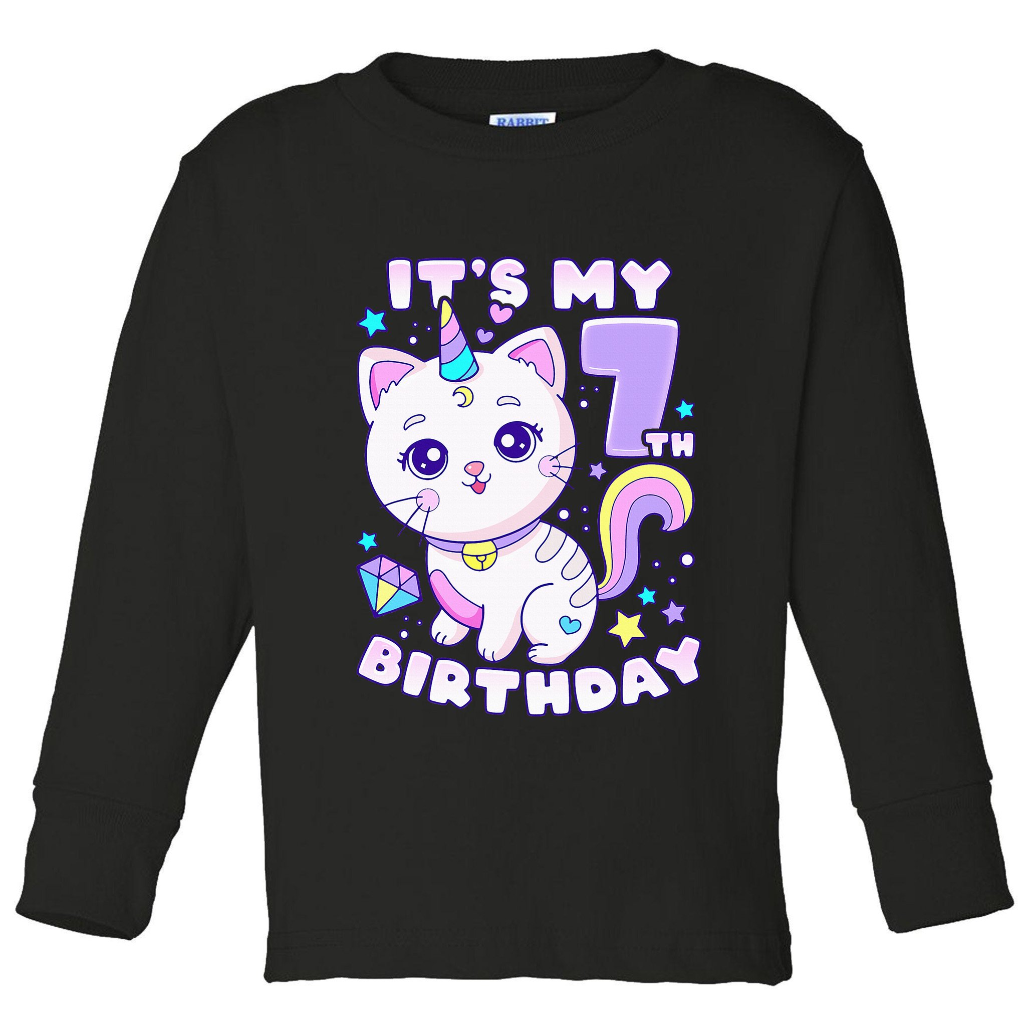 Magical Cat Unicorn Birthday Party for 7YearOld Toddler Long Sleeve Shirt