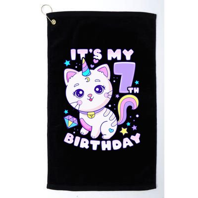 Magical Cat Unicorn Birthday Party for 7YearOld Platinum Collection Golf Towel