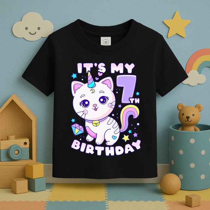 Magical Cat Unicorn Birthday Party for 7YearOld Toddler T-Shirt