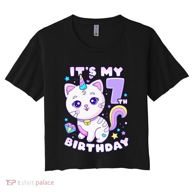 Magical Cat Unicorn Birthday Party for 7YearOld Crop Top
