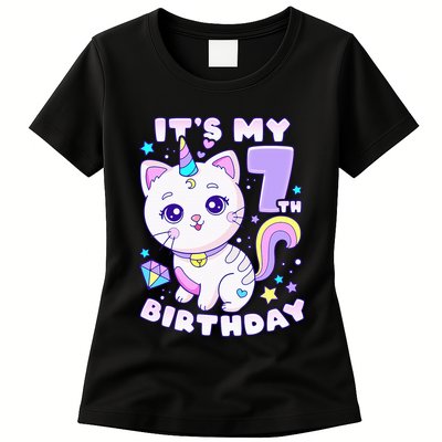 Magical Cat Unicorn Birthday Party for 7YearOld Womens T-Shirt