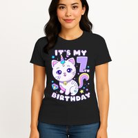 Magical Cat Unicorn Birthday Party for 7YearOld Womens T-Shirt