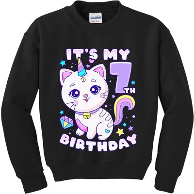 Magical Cat Unicorn Birthday Party for 7YearOld Kids Sweatshirt