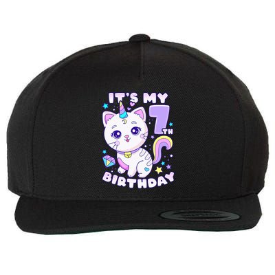 Magical Cat Unicorn Birthday Party for 7YearOld Wool Snapback Cap