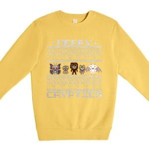 Merry Cryptids Ugly Christmas Bigfoot Moth Wendigo Gift Premium Crewneck Sweatshirt