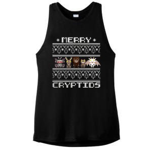 Merry Cryptids Ugly Christmas Bigfoot Moth Wendigo Gift Ladies PosiCharge Tri-Blend Wicking Tank