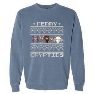 Merry Cryptids Ugly Christmas Bigfoot Moth Wendigo Gift Garment-Dyed Sweatshirt