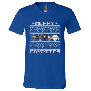 Merry Cryptids Ugly Christmas Bigfoot Moth Wendigo Gift V-Neck T-Shirt