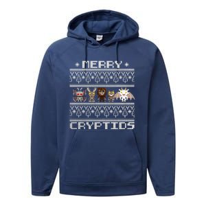 Merry Cryptids Ugly Christmas Bigfoot Moth Wendigo Gift Performance Fleece Hoodie