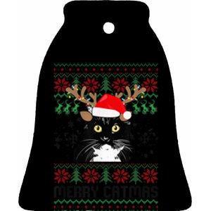 Merry Catmas Ugly Christmas Tuxedo Cat Xmas Party Tuxedo Cat Ceramic Bell Ornament