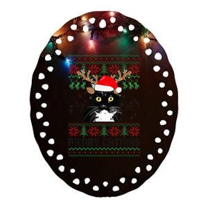 Merry Catmas Ugly Christmas Tuxedo Cat Xmas Party Tuxedo Cat Ceramic Oval Ornament