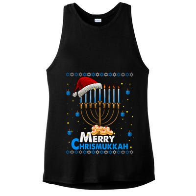 Merry Chrismukkah Ugly Xmas Funny Hanukkah Christmas Ladies PosiCharge Tri-Blend Wicking Tank