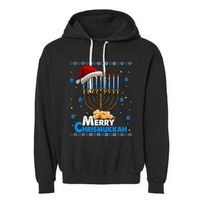 Merry Chrismukkah Ugly Xmas Funny Hanukkah Christmas Garment-Dyed Fleece Hoodie