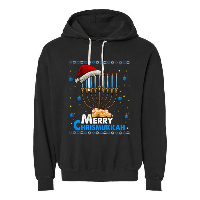 Merry Chrismukkah Ugly Xmas Funny Hanukkah Christmas Garment-Dyed Fleece Hoodie