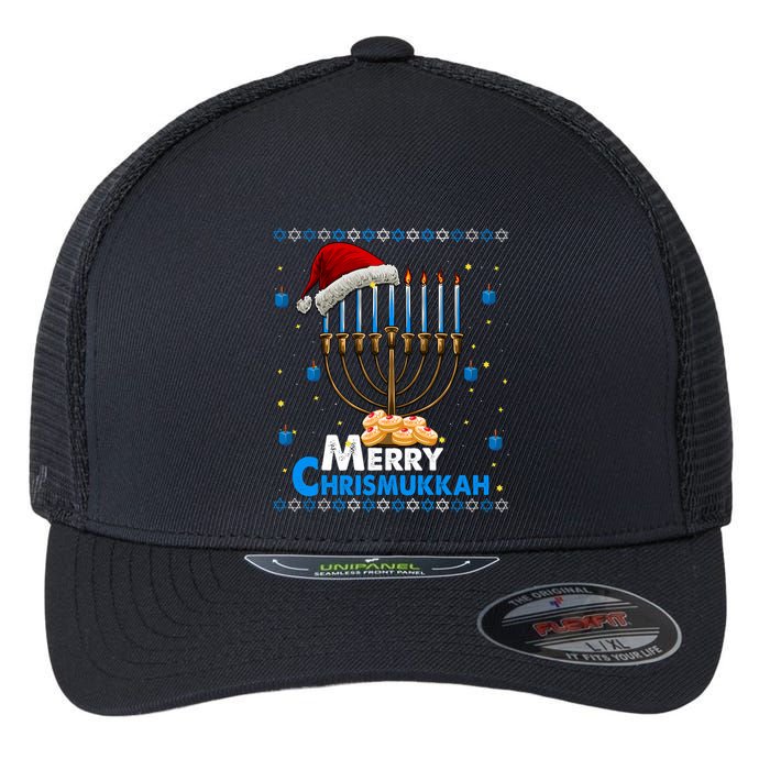 Merry Chrismukkah Ugly Xmas Funny Hanukkah Christmas Flexfit Unipanel Trucker Cap