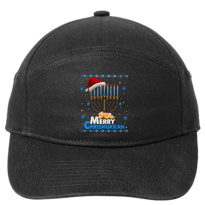Merry Chrismukkah Ugly Xmas Funny Hanukkah Christmas 7-Panel Snapback Hat