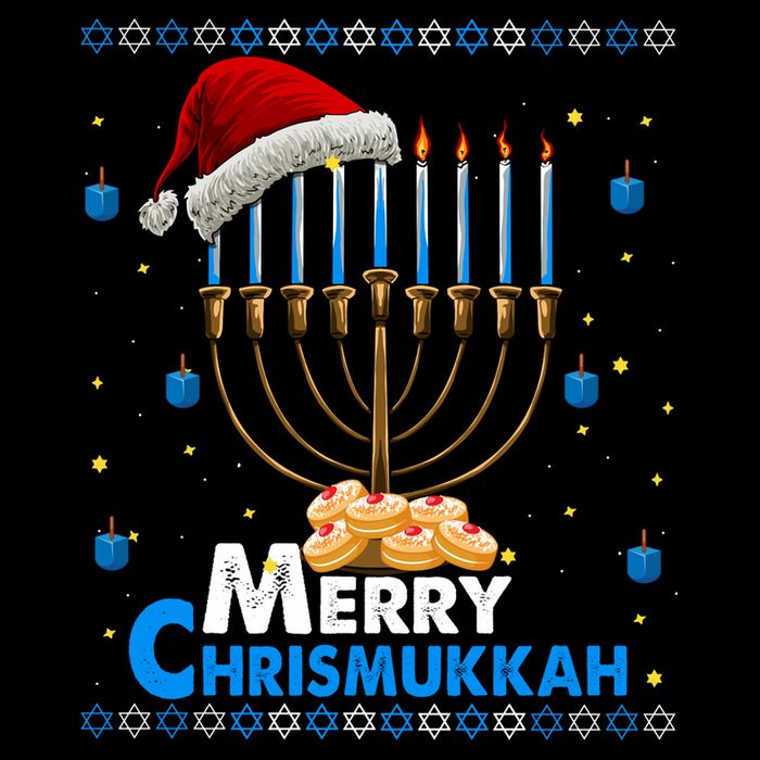 Merry Chrismukkah Ugly Xmas Funny Hanukkah Christmas 7-Panel Snapback Hat