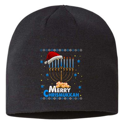 Merry Chrismukkah Ugly Xmas Funny Hanukkah Christmas Sustainable Beanie