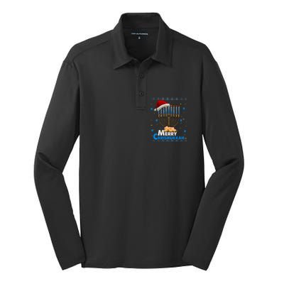 Merry Chrismukkah Ugly Xmas Funny Hanukkah Christmas Silk Touch Performance Long Sleeve Polo