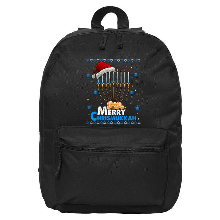 Merry Chrismukkah Ugly Xmas Funny Hanukkah Christmas 16 in Basic Backpack