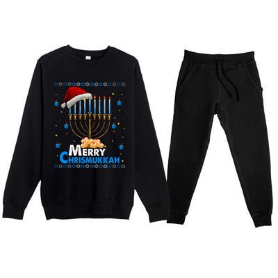 Merry Chrismukkah Ugly Xmas Funny Hanukkah Christmas Premium Crewneck Sweatsuit Set