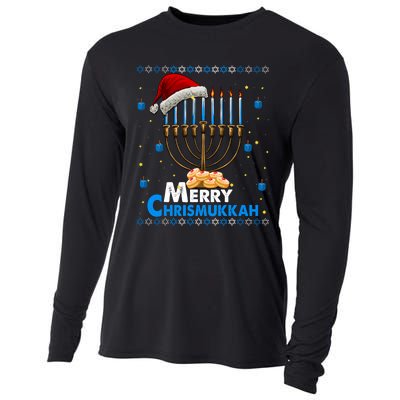 Merry Chrismukkah Ugly Xmas Funny Hanukkah Christmas Cooling Performance Long Sleeve Crew