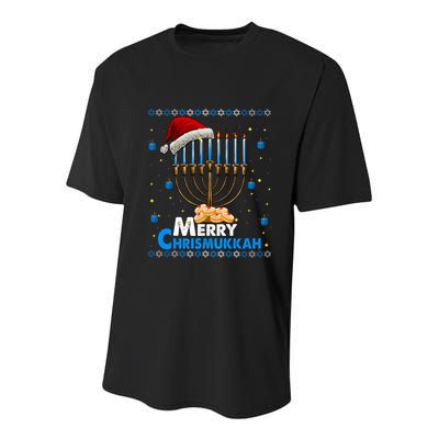 Merry Chrismukkah Ugly Xmas Funny Hanukkah Christmas Youth Performance Sprint T-Shirt