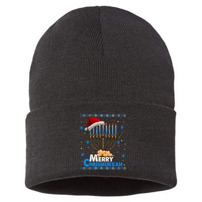 Merry Chrismukkah Ugly Xmas Funny Hanukkah Christmas Sustainable Knit Beanie