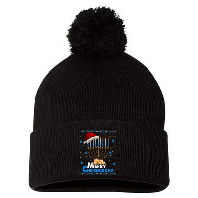 Merry Chrismukkah Ugly Xmas Funny Hanukkah Christmas Pom Pom 12in Knit Beanie
