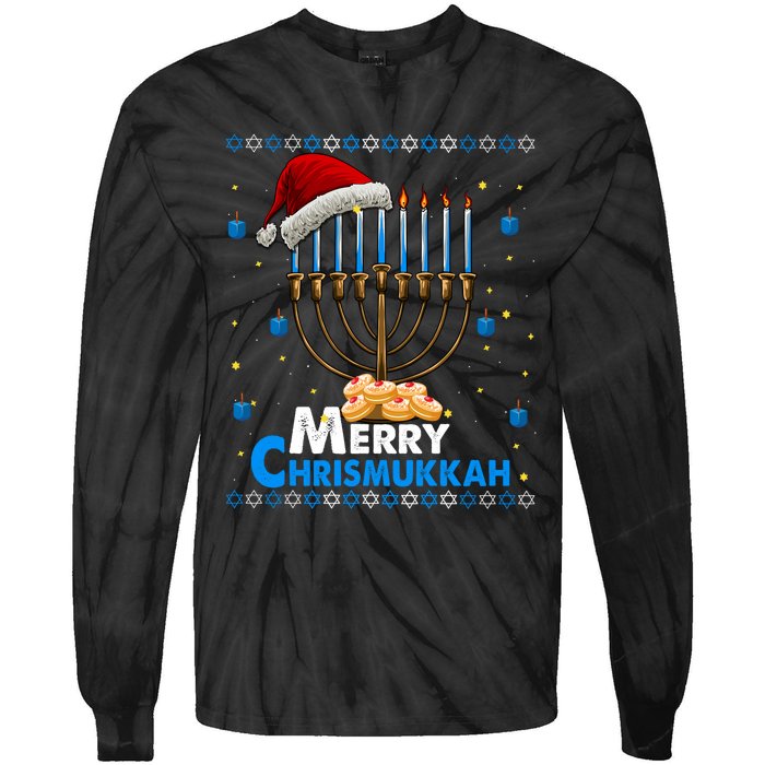 Merry Chrismukkah Ugly Xmas Funny Hanukkah Christmas Tie-Dye Long Sleeve Shirt